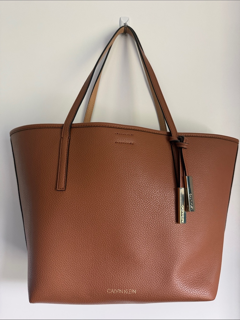 Calvin Klein Cognac Pebbled Leather Tote